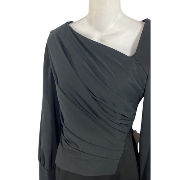 NWOT Reiss black asymmetric neckline blouson sleeve dress BB22 - Picture 9 of 14